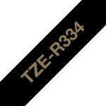 Brother original TZe-R334 satinb&aring;nd &ndash; Guld p&aring; sort, 12 mm bredt