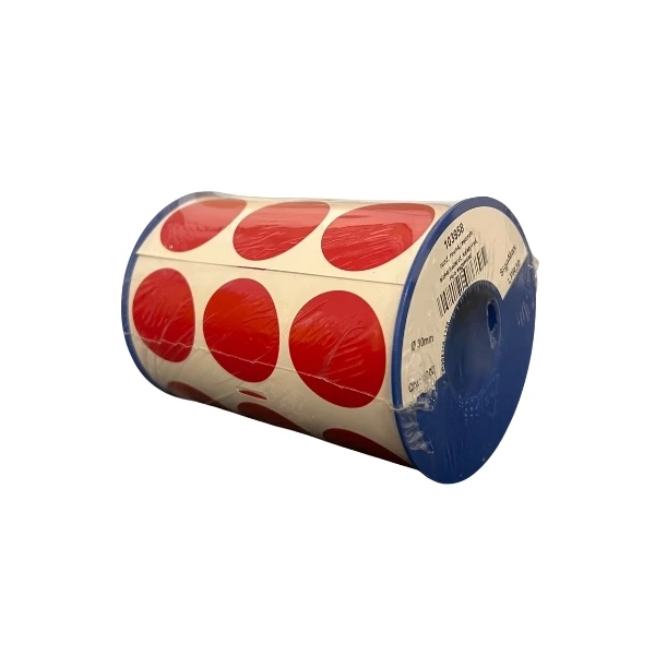 Rund vinyltape til LabelMax SP2, diameter 30 mm - Sikkerhedsr&oslash;d, 1000 stk. pr. rulle