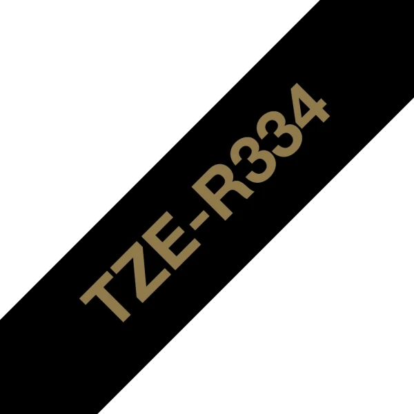Brother original TZe-R334 satinbånd – Guld på sort, 12 mm bredt Brother original TZe-R334 satinbånd – Guld på sort, 12 mm bredt