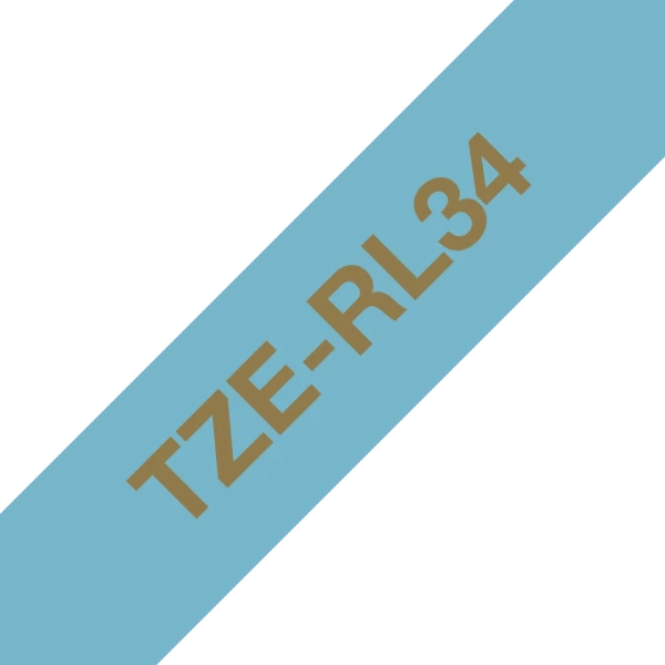 Brother original TZe-RL34 satinbånd – Guld på lyseblå, 12 mm bredt Brother original TZe-RL34 satinbånd – Guld på lyseblå, 12 mm bredt