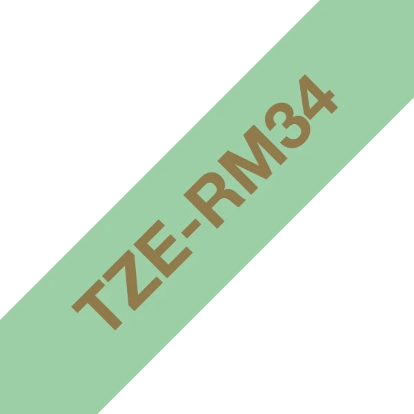 Brother original TZe-RM34 satinbånd – Guld på mintgrøn, 12 mm bredt Brother original TZe-RM34 satinbånd – Guld på mintgrøn, 12 mm bredt